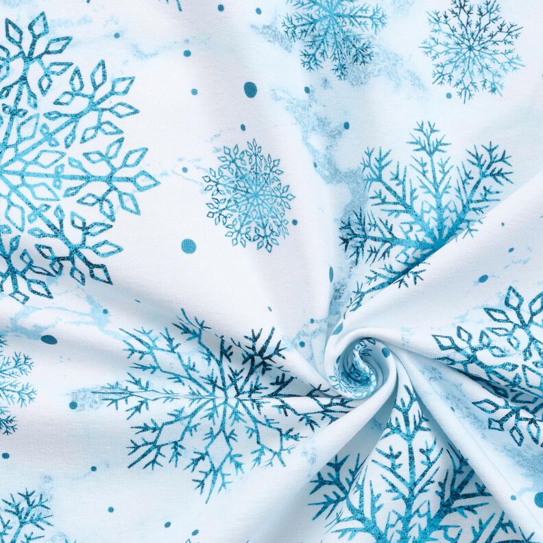 French terry Christmas snow crystals | Glitzerpüppi – sky blue/light petrol, image number 3