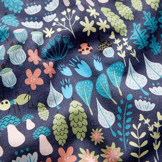 Brushed Sweatshirt Fabric Woodland Plants Digital Print – navy blue, 