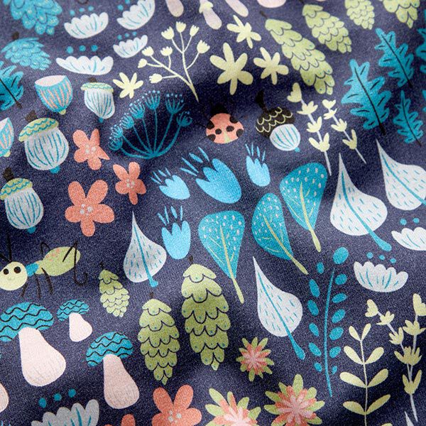 Brushed Sweatshirt Fabric Woodland Plants Digital Print – navy blue,  image number 2
