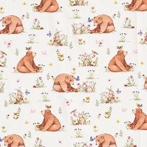 Cotton Poplin Hare and Bear Digital Print – ivory, 