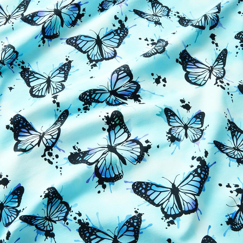 Cotton Jersey Butterfly splashes | Glitzerpüppi – ice blue,  image number 1