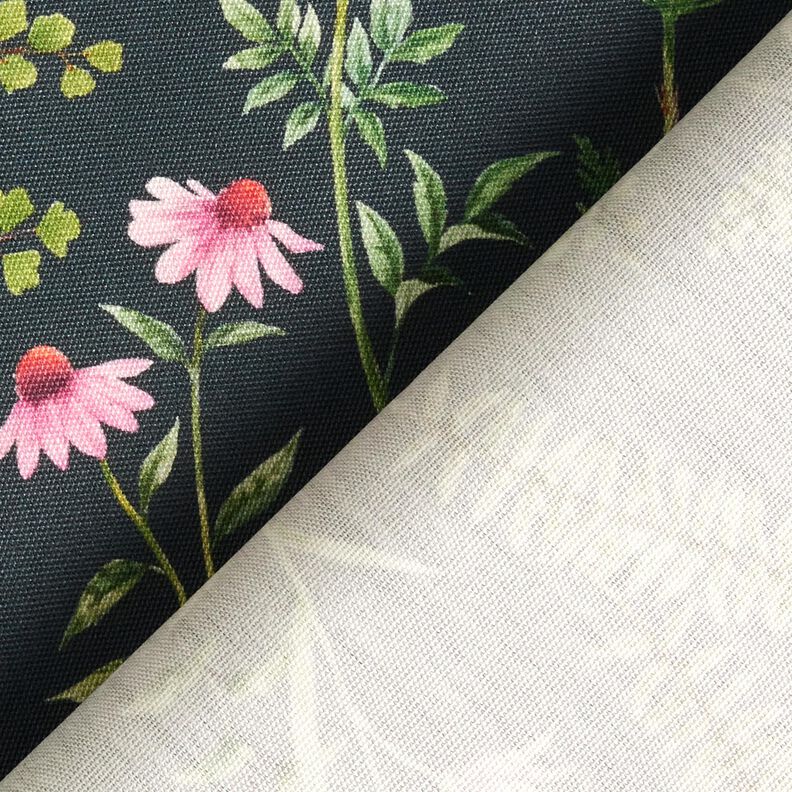 Outdoor Fabric Canvas Leaves and Flowers – dark green/pastel violet,  image number 4