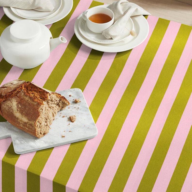 Decor Fabric Canvas cheerful stripes – pink/moss green,  image number 6