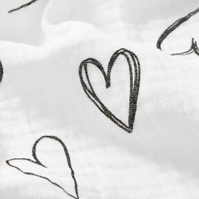 Double Gauze/Muslin Scribble Hearts – ivory, 