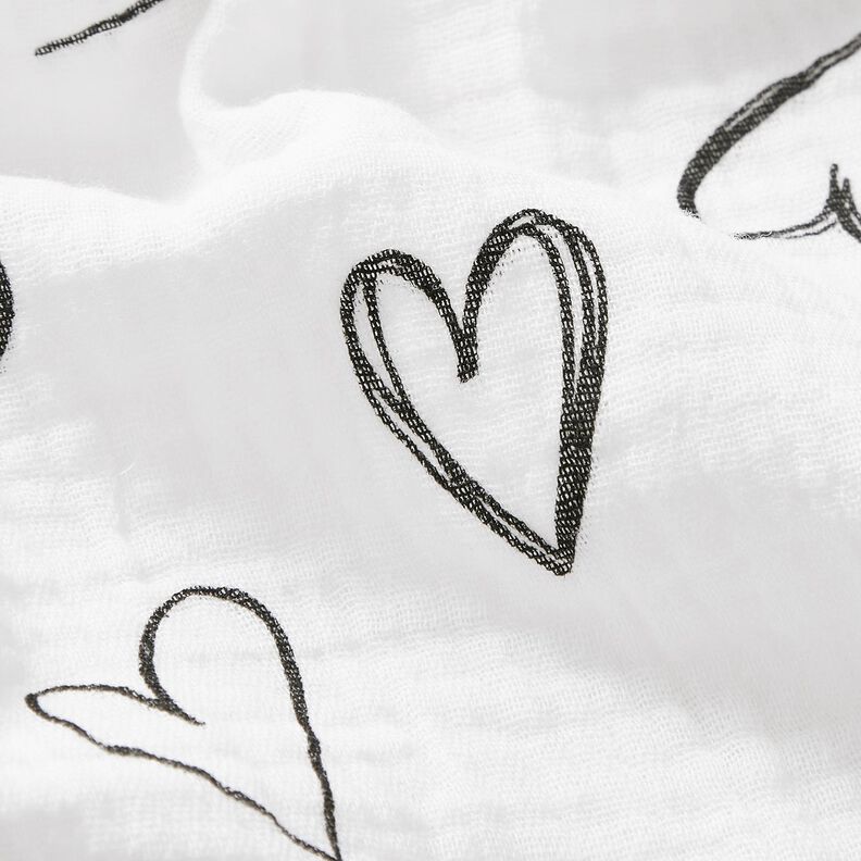 Double Gauze/Muslin Scribble Hearts – ivory,  image number 2