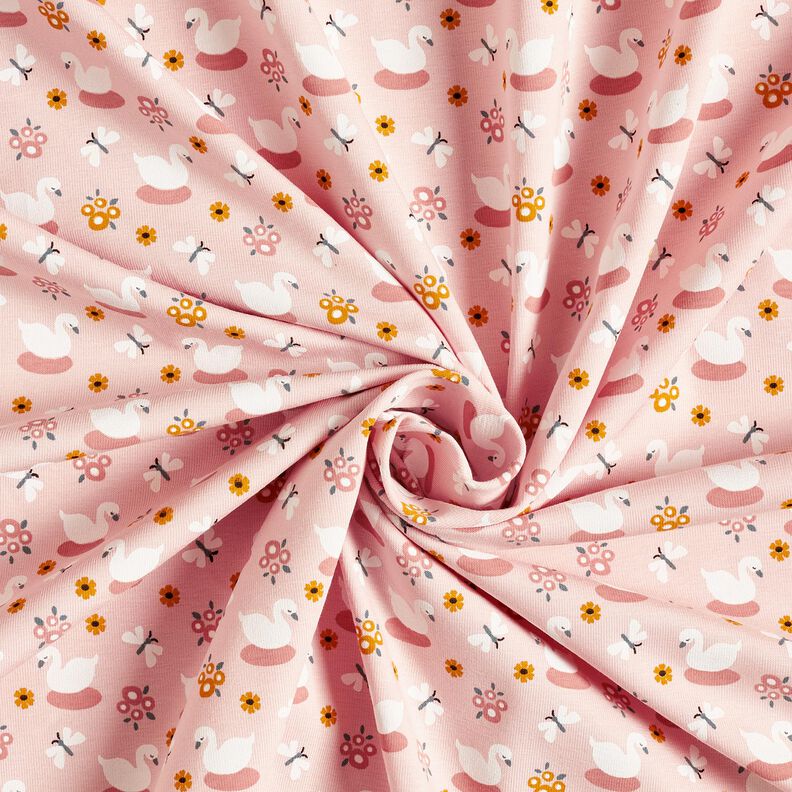 Cotton Jersey cute swans – light pink/white, image number 3