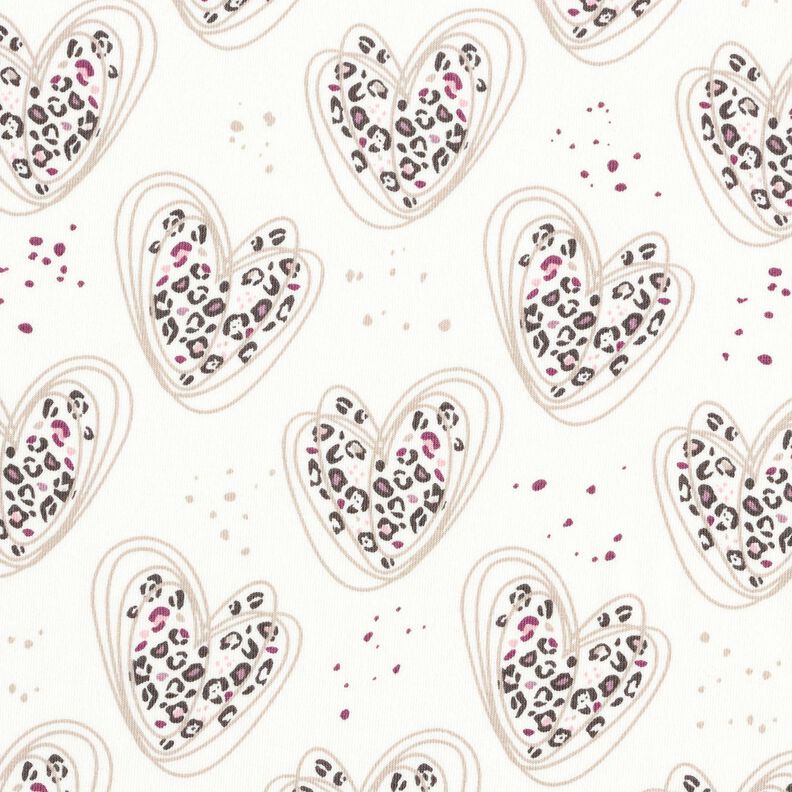 Cotton Jersey leopard print hearts – ivory,  image number 1