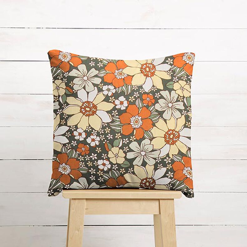 Cotton Cretonne Retro Flowers – light orange/light yellow,  image number 6