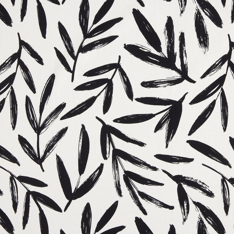 Decor Fabric Half Panama minimalist leaves – black/ivory, image number 1