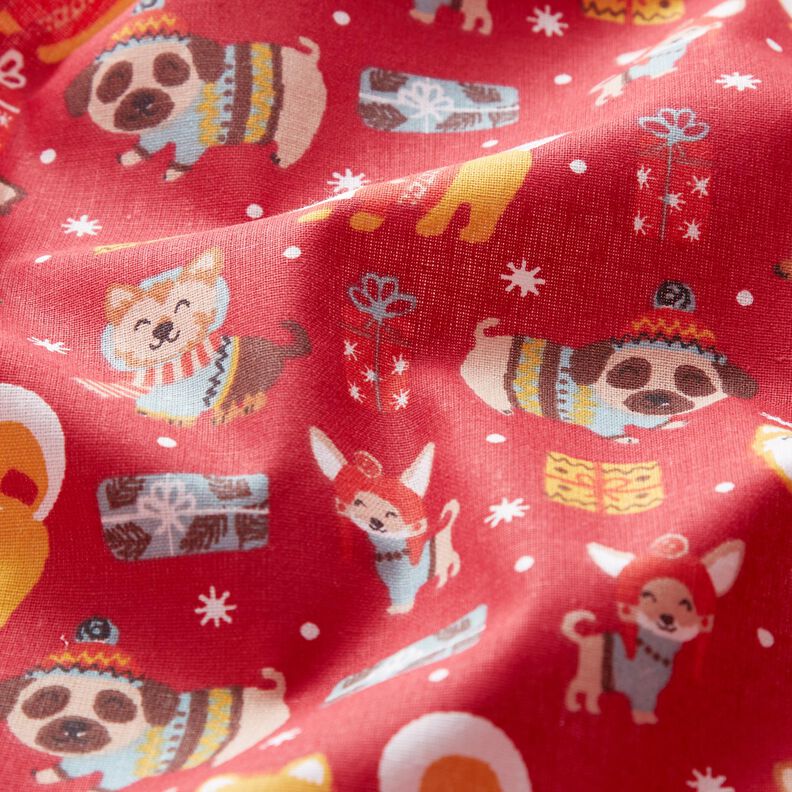 Cotton Cretonne Dogs at Christmas – red,  image number 2