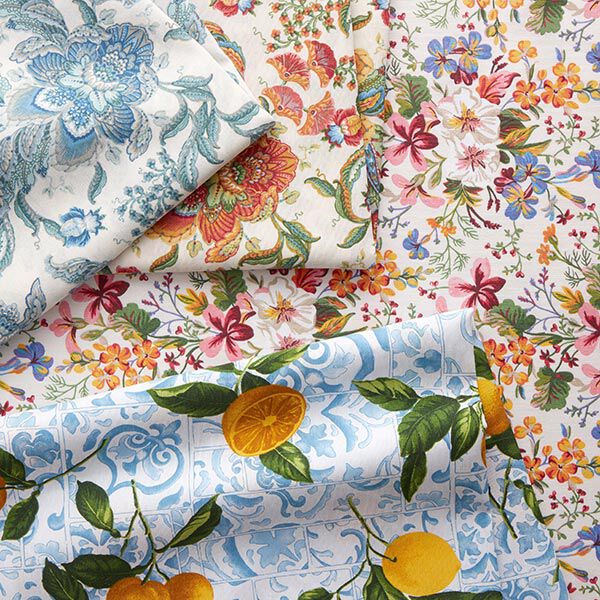 Decorative fabric Canvas Oriental ornamental flowers 280 cm – white/blue,  image number 5