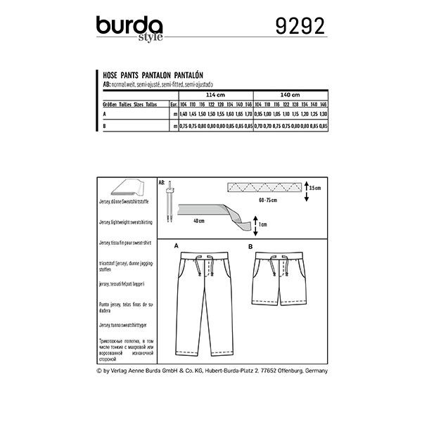 Trousers, Burda 9292 | 104-146,  image number 9