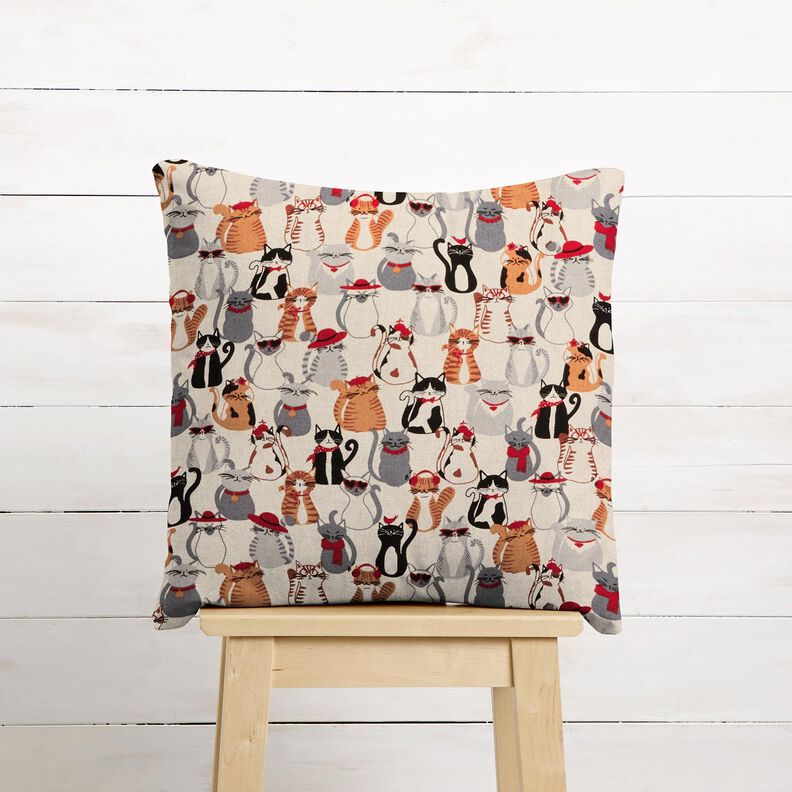 Decor Fabric Half Panama elegant cats – natural/grey,  image number 9