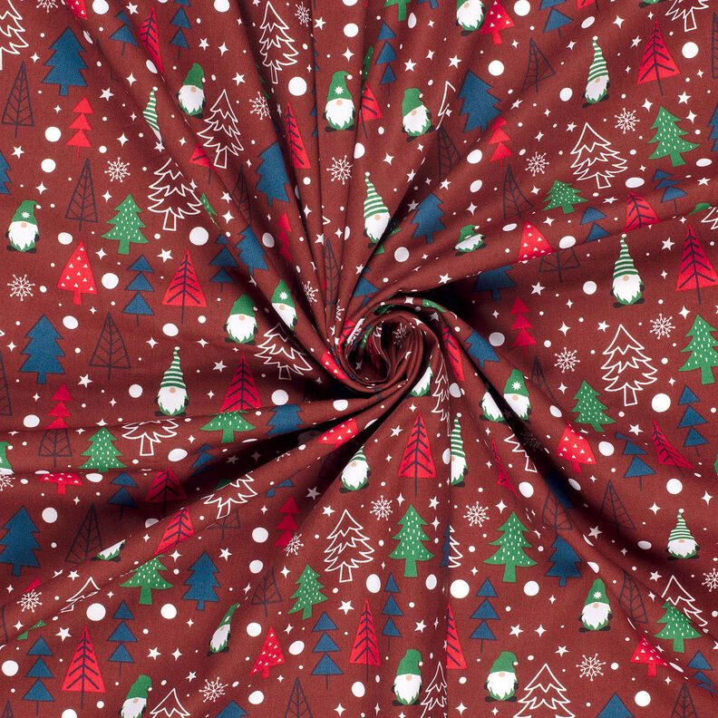 Cotton Poplin Gnomes and fir trees – dark red,  image number 3