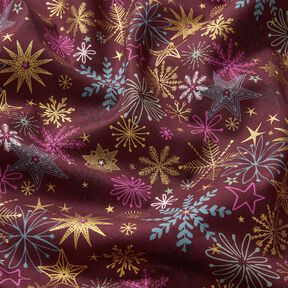Cotton Poplin Star Mix – burgundy/gold, 