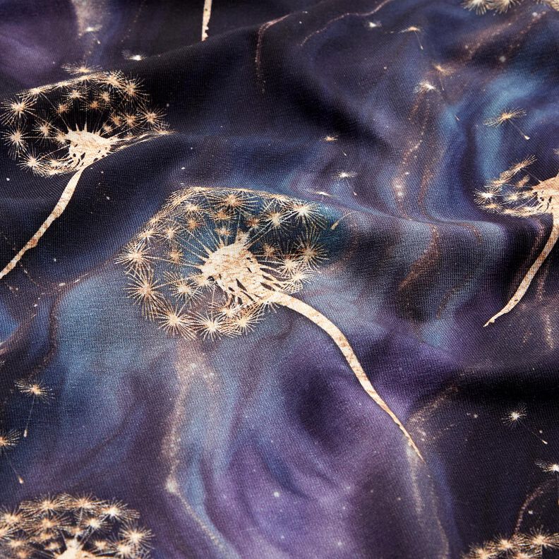 Cotton Jersey Golden dandelion clocks | Glitzerpüppi  – blue-black/lilac,  image number 2