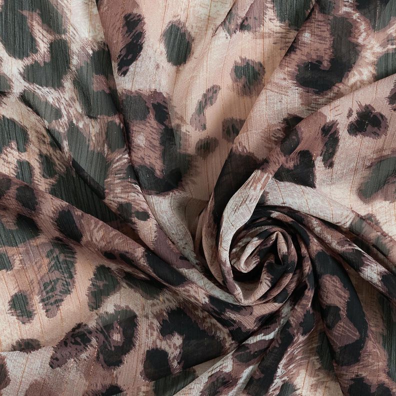 leopard print & lurex stripes chiffon – beige/black,  image number 3