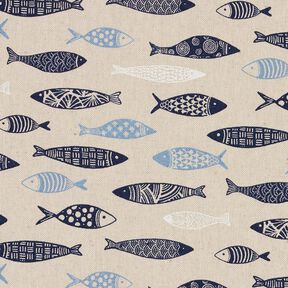 Decor Fabric Half Panama abstract school of fish – natural/blue, 