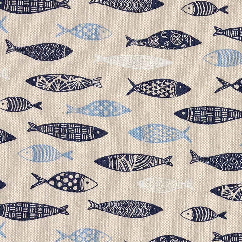 Decor Fabric Half Panama abstract school of fish – natural/blue,  image number 1