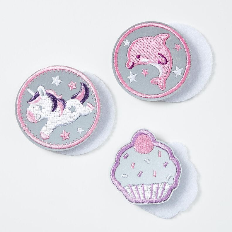 Reflector patches Velcro pack of 3 – pink/white, image number 3