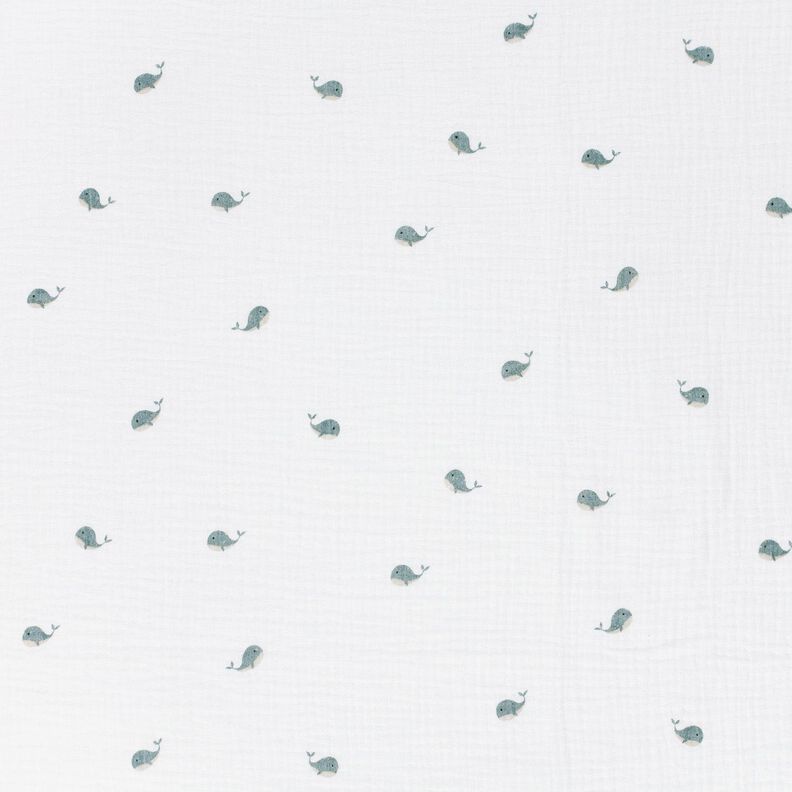 Double Gauze/Muslin small whales – ivory/blue grey,  image number 1