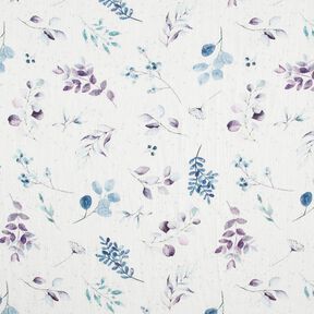 Double Gauze/Muslin Watercolor eucalyptus branches – offwhite/aqua blue, 