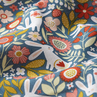 Poplin Bunnies in Floral Meadow – ocean blue, 