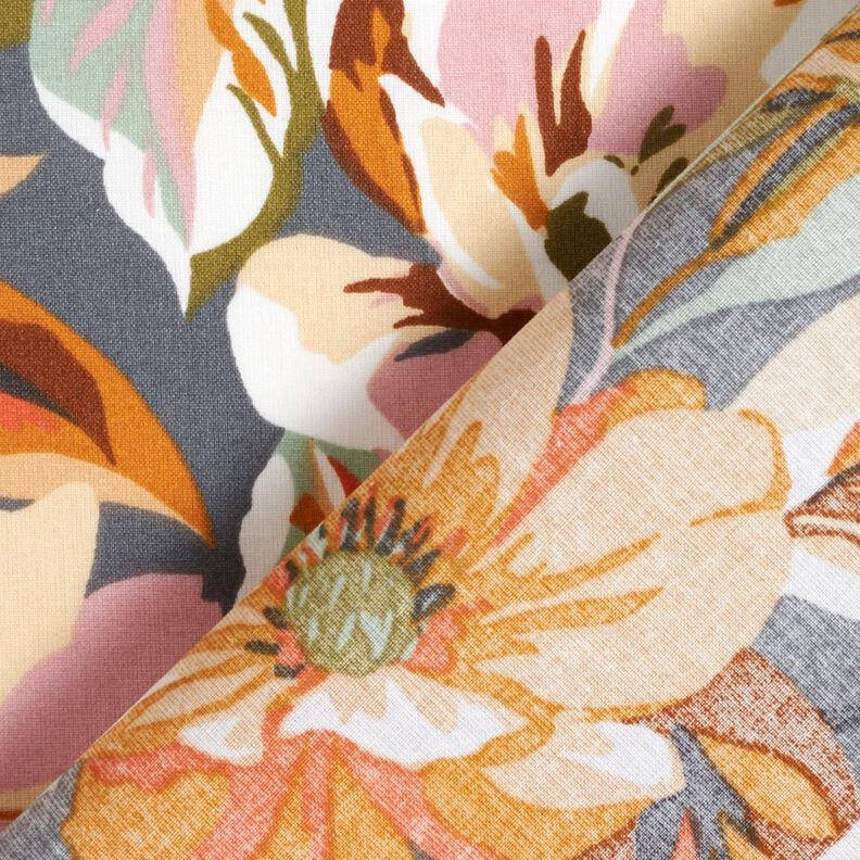 Coated Cotton stylish flowers &ndash; slate grey/ros&eacute;,  image number 4