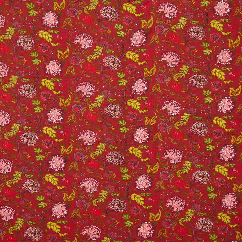 viscose fabric Paisley flowers – carmine/fire red,  image number 1