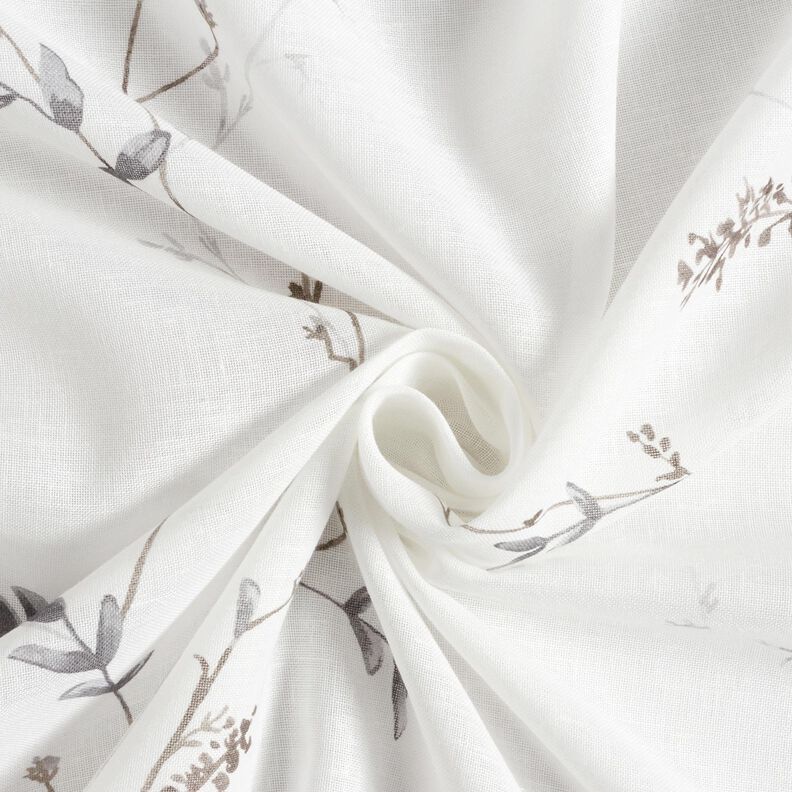 Curtain Fabric Voile Delicate branches – white/silver grey,  image number 3