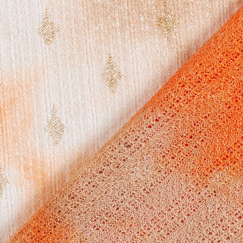 Batik and gold diamonds knitted lace – beige/peach orange,  image number 4