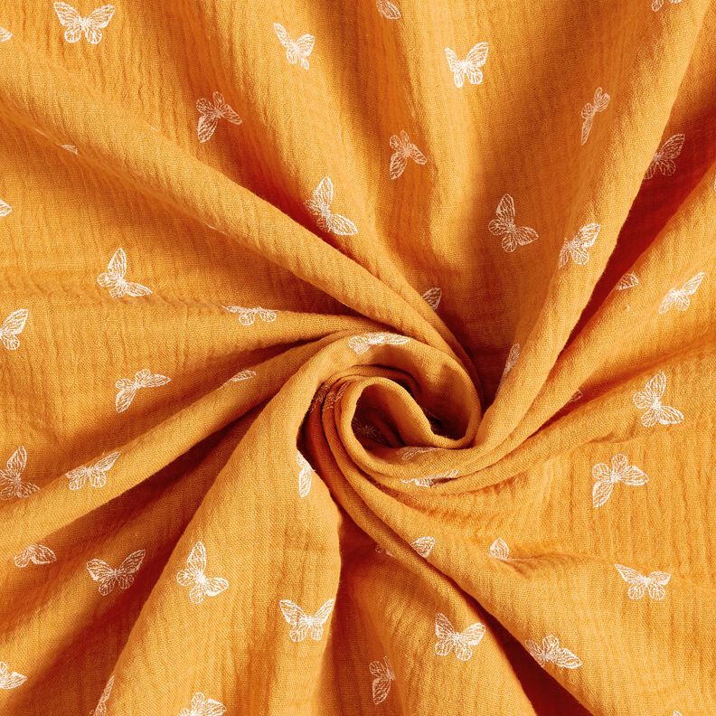 Double Gauze/Muslin delicate butterflies – curry yellow, image number 3