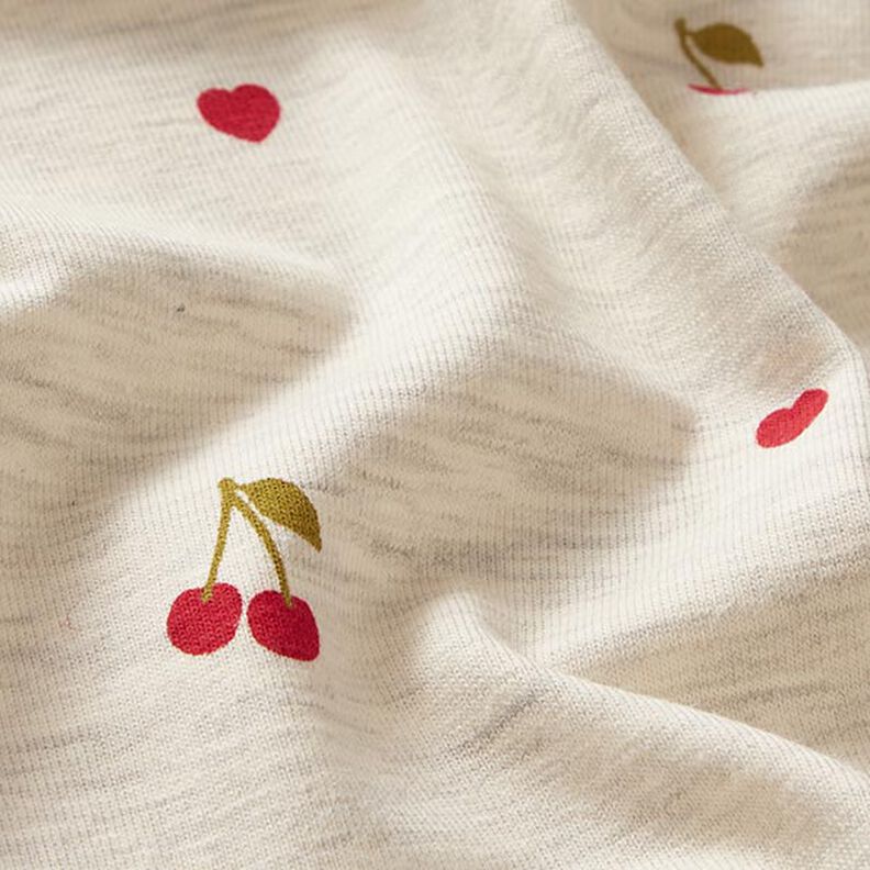 Cotton Jersey Cherries and Hearts – natural/light grey,  image number 2
