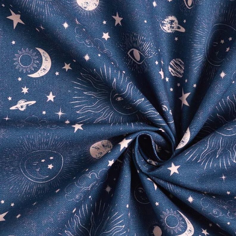 Decor Fabric Half Panama Celestial Bodies – navy blue,  image number 3