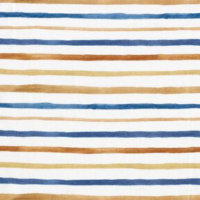 GOTS Cotton Jersey delicate watercolour stripes digital print – white/royal blue, 