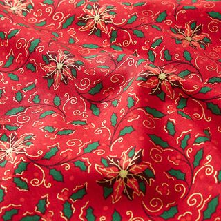 Cotton poplin fabric, festive plants – chili/gold, 