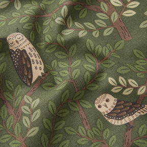 Decor Fabric Half Panama Forest owls – dark green/chocolate, 
