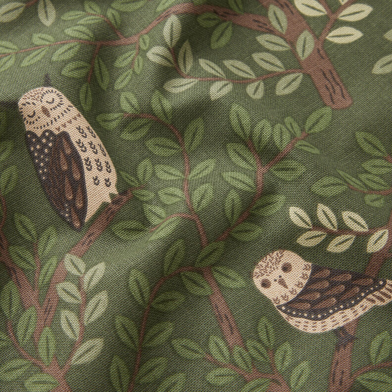 Decor Fabric Half Panama Forest owls – dark green/chocolate,  image number 2