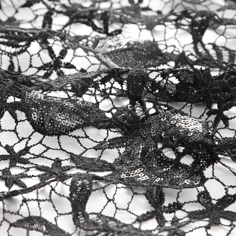 Lace with sequins and scalloped edge – black,  image number 2