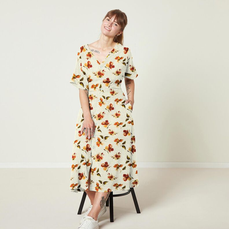 Viscose Linen Blend watercolour flowers &ndash; natural/terracotta | Remnant 80cm,  image number 5