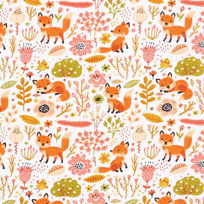 Cotton Cretonne Meadow Foxes – white,  image number 1