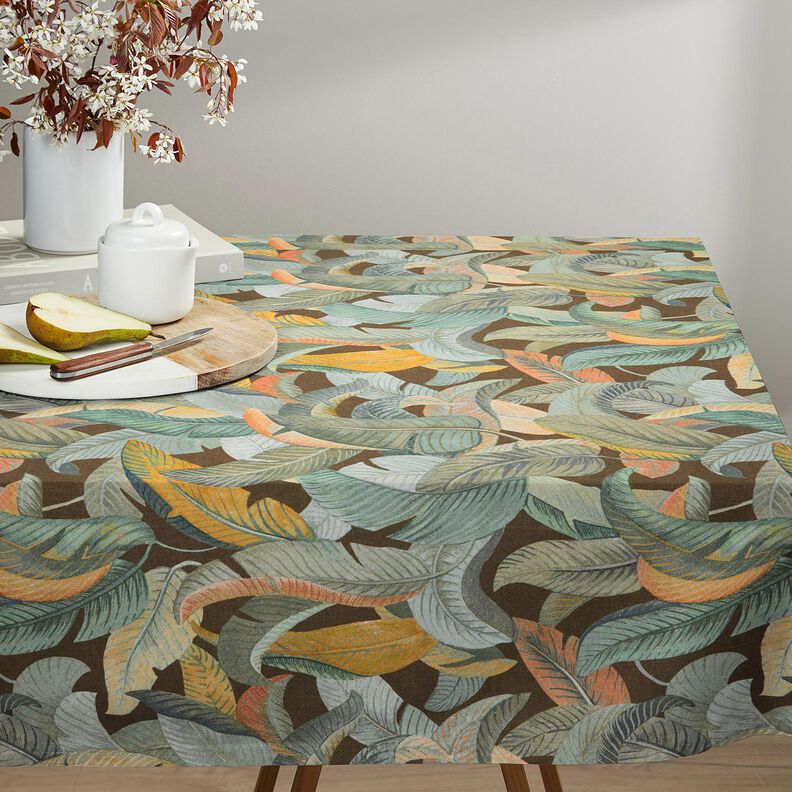 Decor Fabric Half Panama Banana Leaves – copper/khaki, image number 7