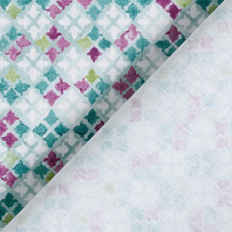 Cotton Poplin oriental tile pattern Digital Print – eucalyptus/grape,  image number 4