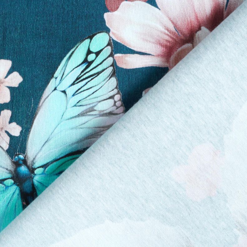 Cotton Jersey butterfly meadow | Glitzerpüppi  – light petrol/rosé,  image number 4