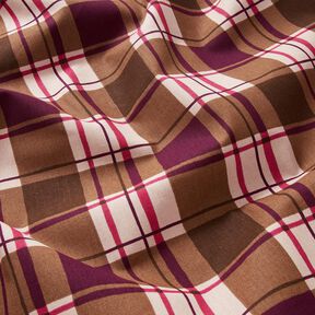 Decor Fabric Half Panama colourful check – mocca/grape, 
