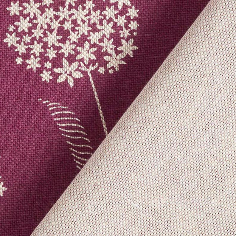 Decor Fabric Half Panama dandelions – natural/burgundy,  image number 5