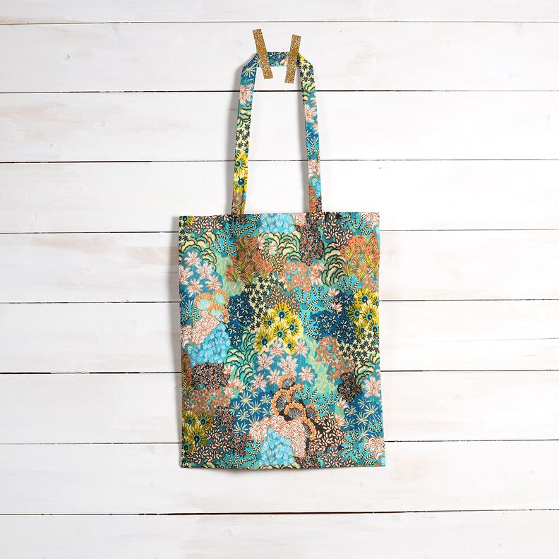 Coated Cotton sea of flowers – ocean blue/terracotta,  image number 8