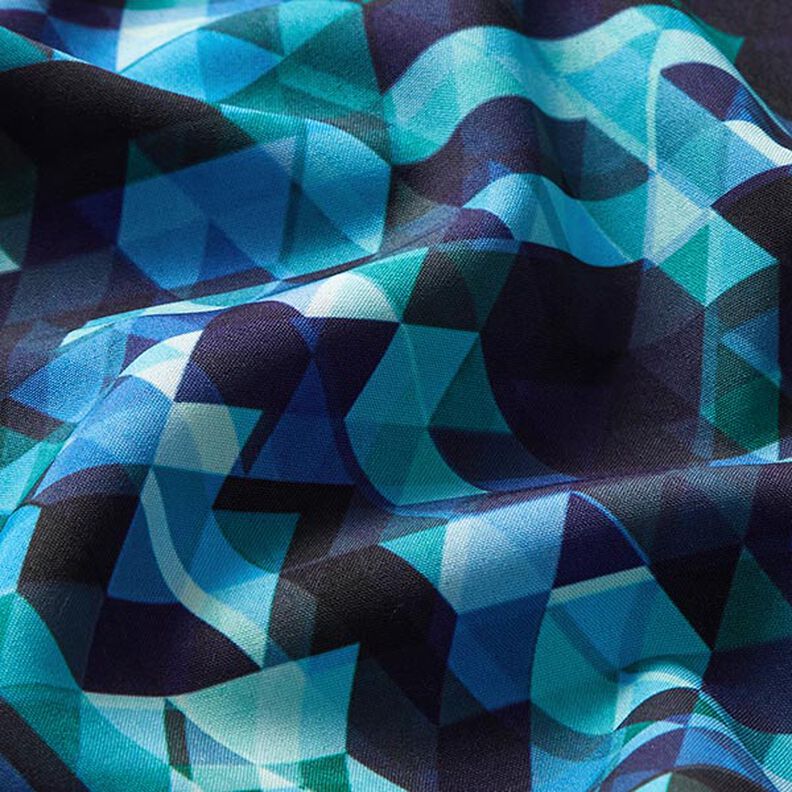 Softshell colourful triangles Digital Print – midnight blue/turquoise,  image number 3