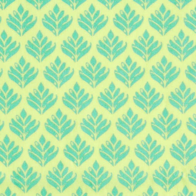 Coated Cotton Abstract Fans – lemon yellow/aqua blue,  image number 1