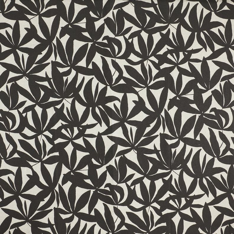 Decor Fabric Half Panama plain leaves – black/natural,  image number 1
